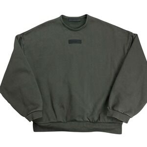 Fear of God Essentials Crewneck Sweatshirt Men's Med Olive Green Fleece Pockets